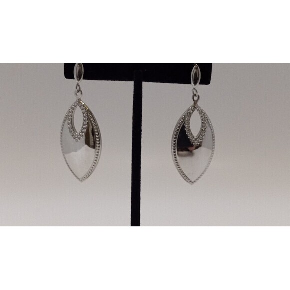 Stainless Steel Jewelry - Stainless Steel & Clear Crystal Stud Dangle Earrings 2.5 inch